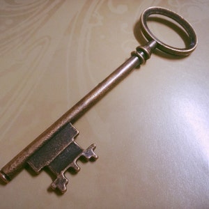 Large Skeleton Key Pendant Antiqued Copper Key Charm Steampunk Key Copper Pendant Focal Pendant 3 Inch Key Traditional 80mm (3") Large Key