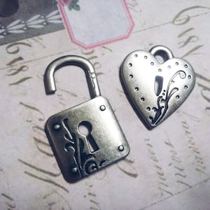 Lock Charms Lock Pendants Antiqued Silver Lock Charms Steampunk Lock Heart Pendant Heart Lock Charm Key To My Heart