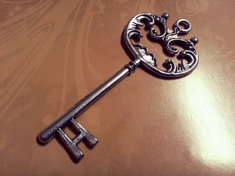 Ornate Skeleton Key Pendant Antiqued Silver Vintage Style 68mm 2.67 image 1