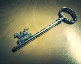 Large Skeleton Key Pendant Antiqued Silver Key Steampunk Key Big Key Pendant 3 inch Key 80mm 2 sided