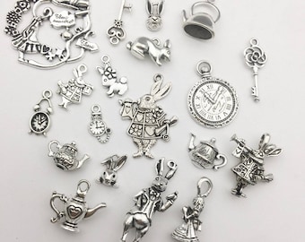 Fairy Tale Charms Antiqued Silver Fairy Tale Pendants Assorted Charms Set BULK Charms 40 pieces