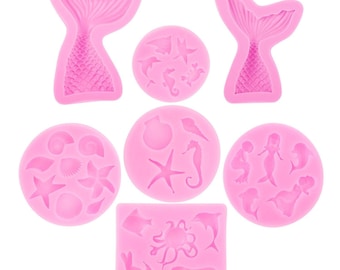 Resina joyería moldes sirena moldes sirena cola moldes de resina moldes conjunto de polímero arcilla moldes alimentos seguros silicona moldes set 7pcs