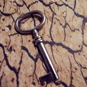 Barrel Skeleton Key Charms Pendants 3D Traditional Skeleton Keys for Jewelry Making and More 41mm 4 pieces Antiqued Silver