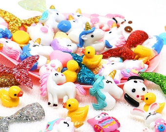 Unicornchons Flatback Flatback Back Cabochons Surtido Cabochons Cuento de Hadas Cabochons Sirena Cola Flatbacks BULK Cabochons 103pcs