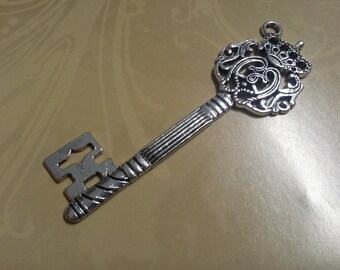 Big Key Pendants Antiqued Silver Crown Key Charms Skeleton Keys Steampunk Keys Silver Key Pendants 2.75" 2pcs