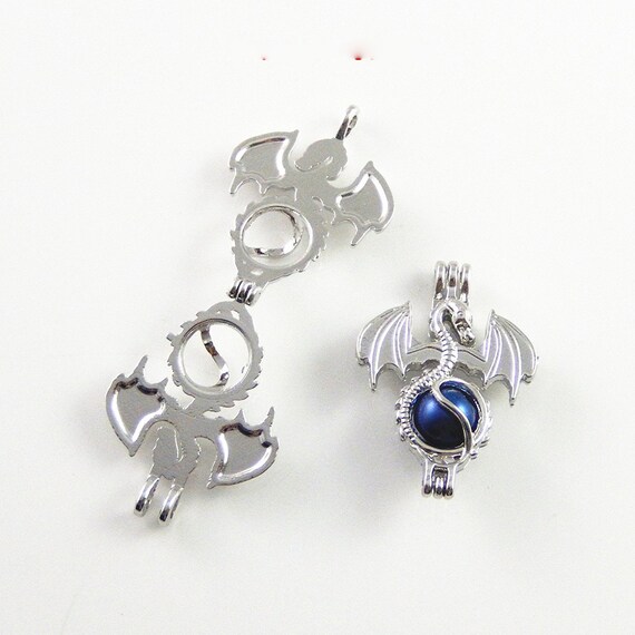 Dragon Pendants Silver Bead Cage Pendants Dragon Charms Diffuser
