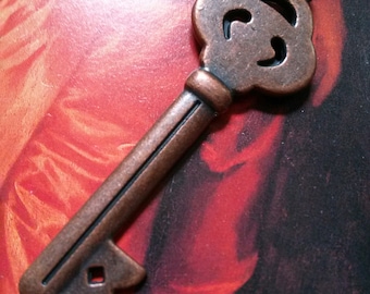 Antiqued Copper Skeleton Key Pendant 2" Vintage Style Replica Key