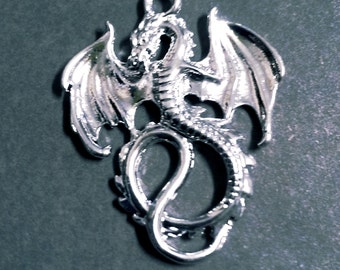 Dragon Charm Dragon Pendant Antiqued Silver Dragon Charm Fairy Tale Charm Medieval Pendant Antiqued Silver Charm Fairy Tale Pendant 1.38"