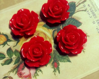 Red Rose Cabochons Flower Cabochons Resin Flower Flatbacks Flat Back Flowers Red Flower Cabochons 4pcs 18mm