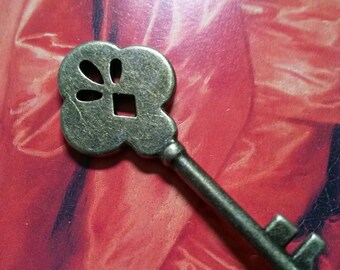 Bronze Key Pendant Skeleton Key Charm Antiqued Bronze Key Charm Steampunk Key Antique Bronze Key 1.7"