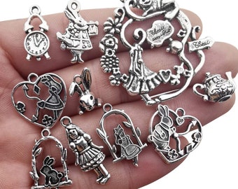 Fairy Tale Charms Antiqued Silver Fairy Tale Pendants Assorted Charms Set BULK Charms 50 pieces