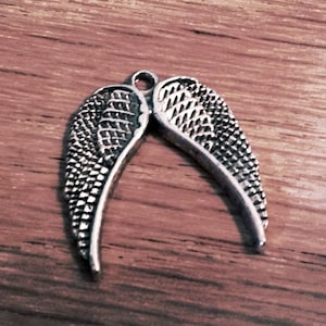 Silver Angel Wing Charms Angel Wing Pendants Double Wing Pendants Wing Charm Silver Wings 5 pieces