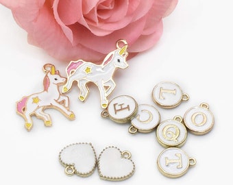 Unicorn Charms Set Enamel Charms Typewriter Key Charms Heart Charms Fairy Tale Charms Themed Charms BULK Charms 36pcs