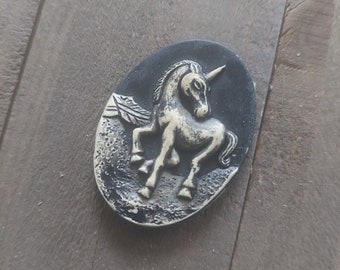 Unicorn Cameo Cabochon Flatback Oval Cabochon Resin Flat Back 40x30 Unicorn Cabochon Large Oval Flatback Black