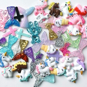Unicorn Cabochons Flatback Flat Back Cabochons Assorted Cabochons Fairy Tale Cabochons Mermaid Tail Flatbacks BULK Cabochons 50pcs