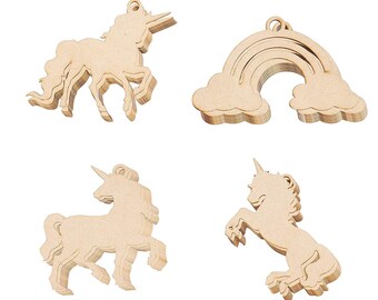 Blank Wood Ornaments Unicorn Ornaments Unfinished Wood Blanks Plain Wood Ornaments Unicorn Wood Cutouts 24pcs