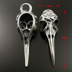 Raven Skull Charms Raven Pendants Skull Pendants Bird Pendants Bird Skull Charms Antiqued Silver Skull Charms Halloween Charms 24pcs BULK