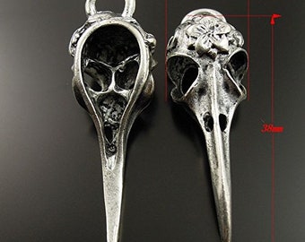 Raven Skull Charms Raven Pendants Skull Pendants Bird Pendants Bird Skull Charms Antiqued Silver Skull Charms Halloween Charms 24pcs BULK