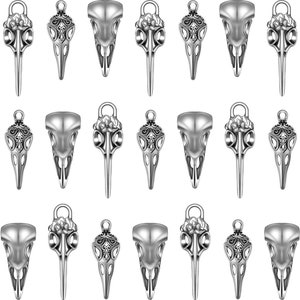 Raven Skull Charms Raven Pendants Skull Pendants Bird Pendants Bird Skull Charms Antiqued Silver Skull Charms Halloween Charms 30pcs