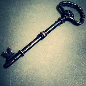 Large Metal Key Pendant Dark Antiqued Copper 4.5" Skeleton Key 1 piece