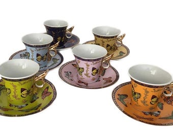 Juego de tazas y platillos clásicos para café y té "Mariposa" de Yedi Houseware - Juego de 6