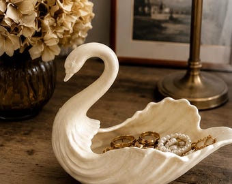 Vintage Lenox Swan Trinket Dish | Ivory Porcelain Jewelry Holder | Ring Dish | Vanity Decor | Cottagecore Gift