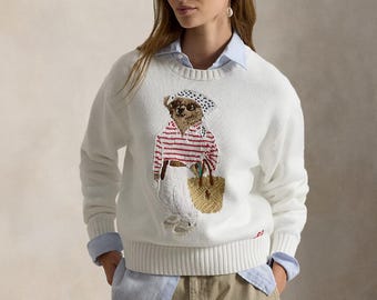 Maglione girocollo bianco Polo Ralph Lauren Riviera Nautical Bear / Edizione limitata