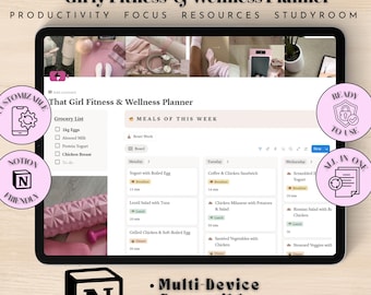 That Girl Fitness Wellness Planner, Pink Gym Tracker, Notion Template