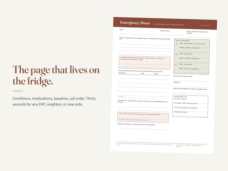 Aging Parent Care Binder, Elderly Parent Planner, Caregiver Organizer PDF, Medical Binder, Hospital Discharge Checklist, Emergency Sheet 画像 8