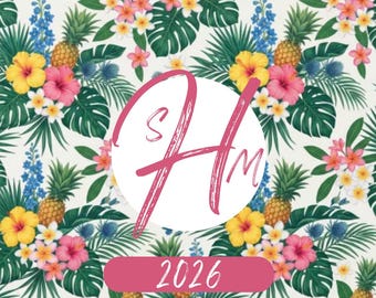 Funda personalizable para cartas de Mahjong con monograma y toque tropical.