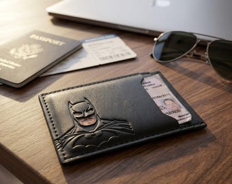 Portafoglio sottile da supereroe per uomo, porta carte minimalista da tasca anteriore, portafoglio per documenti ispirato a Batman, portafoglio compatto con cerniera, regalo per lui