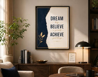 Navy Gold Motivational Quote Print | Minimalist Dream Big Wall Art (Digital Download)