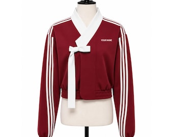 Anpassad broderad koreansk Hanbok-jacka med kort passform | Omlottbomberjacka för kvinnor