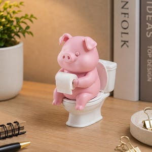 Lustiges Schwein auf Toilette Figur | Niedliche Badezimmer Dekor | Schweine-Toilette Statue | Lustige Schreibtisch Dekor | Schröckchen Ornament | Geschenk für Schwein Liebhaber