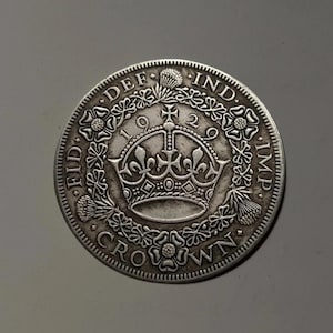 1929 Storbritannien 1 krona silvermynt | George V kranskrona | Låg upplaga 4 994 | Sällsynt samlarmynt från hela världen