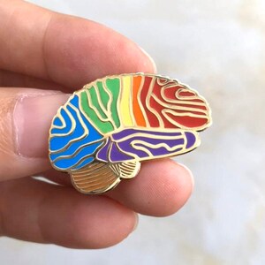 Rainbow Brain Pin. Brilliant Brain Pins, Gift for Doctor, Nurse, Scientist, Brain Tumor or Cancer Survivor. Pride Pin. Lapel pins. image 3