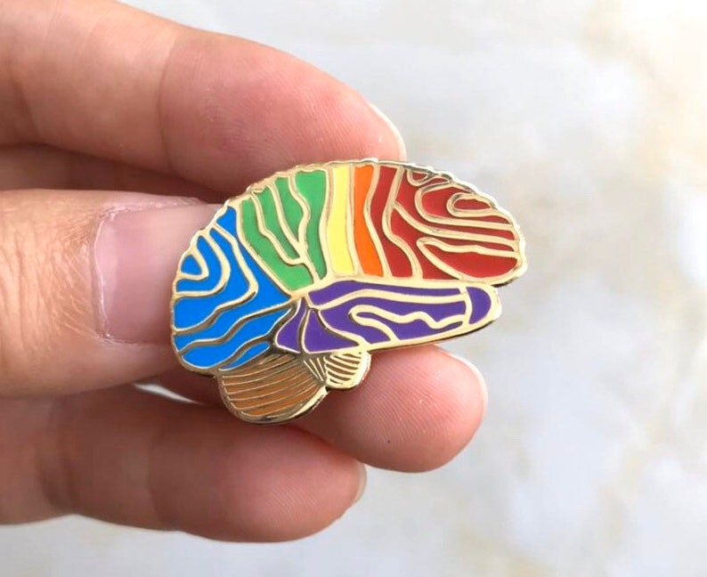 Rainbow Brain Pin. Brilliant Brain Pins, Gift for Doctor, Nurse, Scientist, Brain Tumor or Cancer Survivor. Pride Pin. Lapel pins. image 3