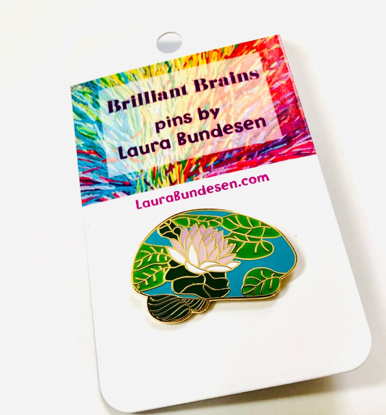 Neuro Art. Brilliant Brain Pins, Gift for Doctor, Nurse, Scientist, Brain Tumor or Cancer Survivor. Lotus Zen brain. Lapel pins. image 5