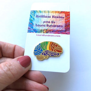 Rainbow Brain Pin. Brilliant Brain Pins, Gift for Doctor, Nurse, Scientist, Brain Tumor or Cancer Survivor. Pride Pin. Lapel pins. image 2