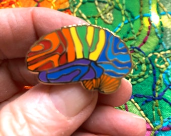 Rainbow Too Brain Pin. Brilliant Brain Pins, Gift for Doctor, Nurse, Scientist, Brain Tumor or Cancer Survivor. Pride Pin. Lapel pins.
