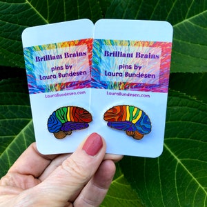 Rainbow Brain Pin. Brilliant Brain Pins, Gift for Doctor, Nurse, Scientist, Brain Tumor or Cancer Survivor. Pride Pin. Lapel pins. image 6