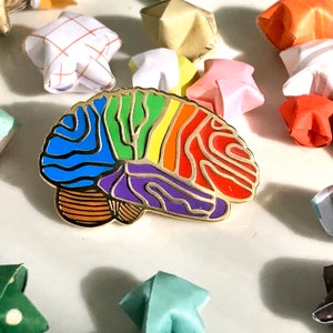 Rainbow Brain Pin. Brilliant Brain Pins, Gift for Doctor, Nurse, Scientist, Brain Tumor or Cancer Survivor. Pride Pin. Lapel pins. image 1