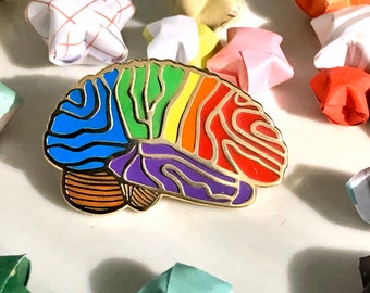 Rainbow Brain Pin. Brilliant Brain Pins, Gift for Doctor, Nurse, Scientist, Brain Tumor or Cancer Survivor. Pride Pin. Lapel pins.