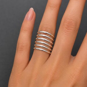 Multi Coil Silver Ring, 925 Sterling Silver, Spiral Wrap Band Ring, Wide Statement Silver Ring, Layered Coil  Silver Ring, Gift For Women