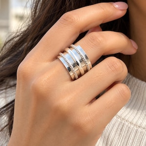 Bague multi-anneaux en argent sterling 925, effet corde, design à plusieurs rangs, bague anti-stress texturée, bijou du quotidien