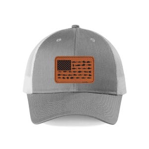 Fish Flag Patch Snapback Hat Gray White Fishing Cap for Men Women #L112-GRYWHT-P102-FISHFLAG