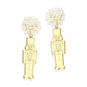 Mirrored Gold Nutcracker Christmas Statement Earrings Holiday #ace-491prl-nc-mrgd
