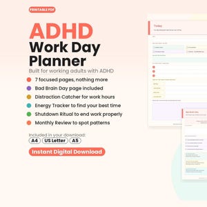 Agenda giornaliera per ADHD, Funzioni esecutive, Svuotamento mentale, Senza data (A4 US Letter A5)