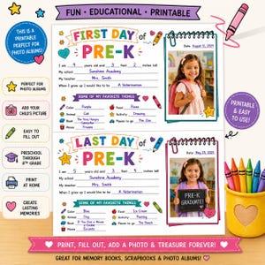Erster & letzter Schultag druckbares Fotoalbum Schilder