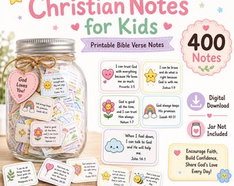 400 notas diarias con versículos bíblicos para niños, tarjetas cristianas imprimibles para la lonchera.
